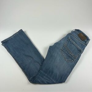 BKE Men’s SZ 28R Fulton Jeans Blue Denim Relaxed Bootleg Heavy Stitching Casual